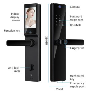 Poignée de serrure de porte intelligente S819-2MAX avec appel vidéo, code Tuya WiFi, empreinte digitale, carte
